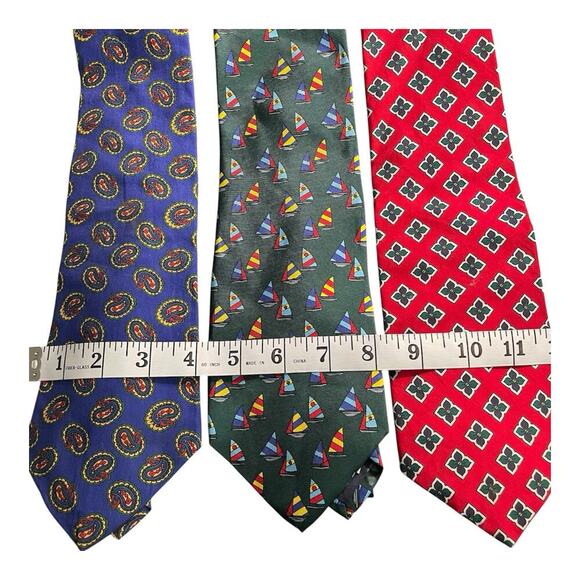 GAP Necktie Set Of 3 Green Blue Red USA Made Cotton Silk Preppy Academic Work - Picture 3 of 6